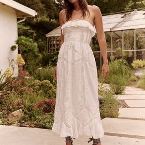 Free People White Ruffled Tiered Strapless Sundress
